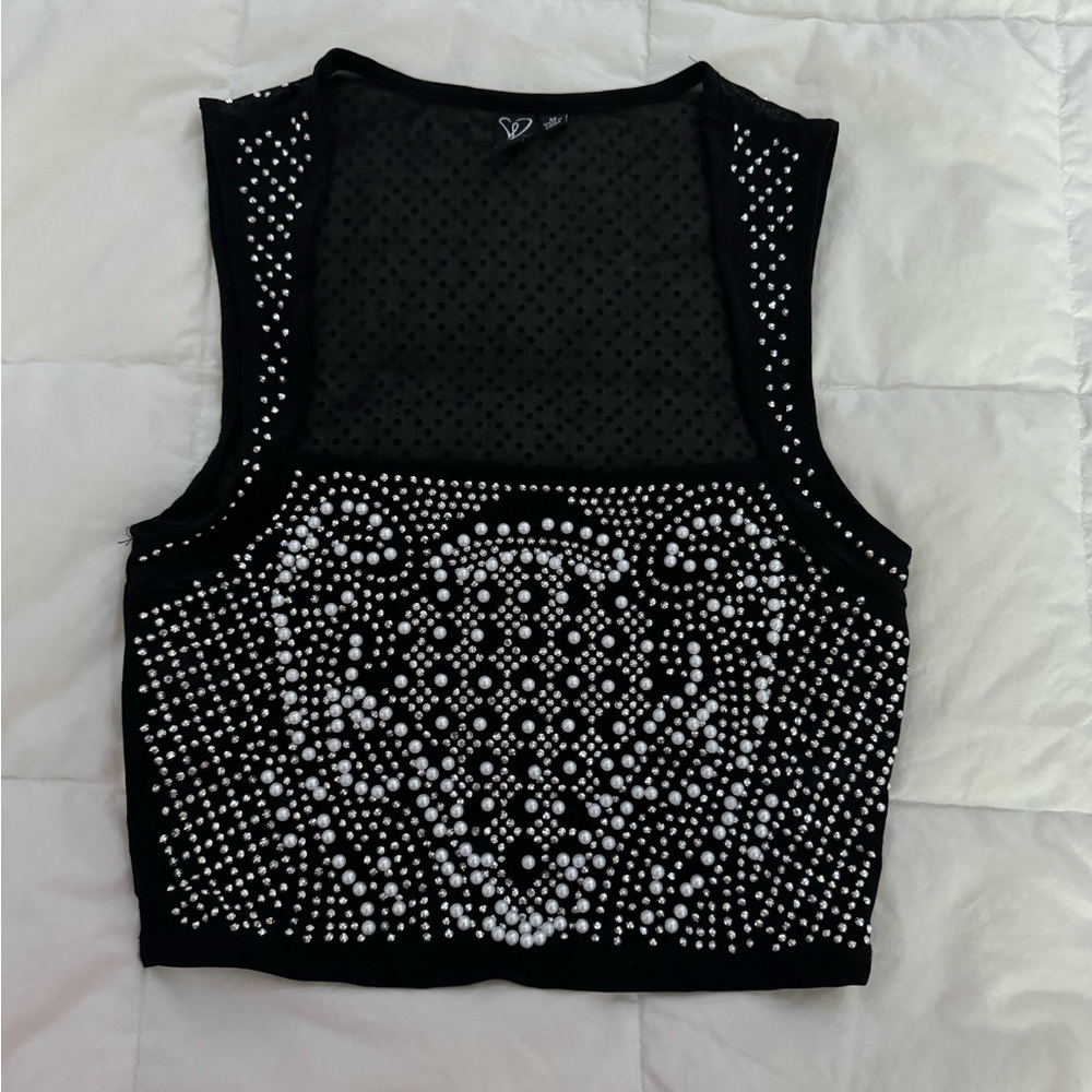 Rhinestone and Pearl Embellished Cropped Top